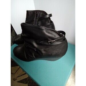 Blowfish Malibu Byte Black Peep Toe Wedge Bootie Ruched Ankle Boot Womens Size 8